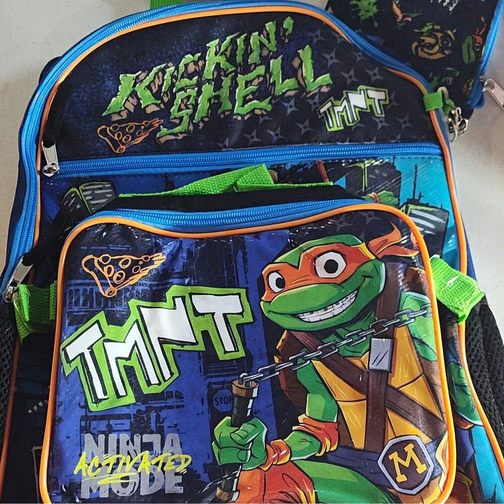 TMNT Michelangelo Kids Backpack Set Pencil Pouch Keychain OSFA 16x12 Blue 1279